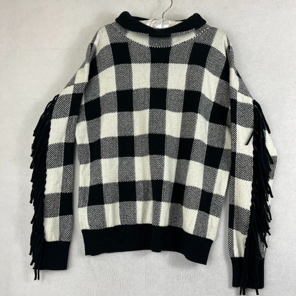 Ralph Lauren Sweater Women's  L Wool White & Black Plaid With Buffalo Fringe